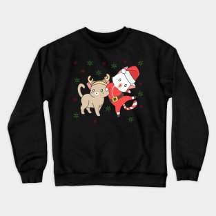 Kawaii Christmas Santa Cat And Reindeer Cat Crewneck Sweatshirt